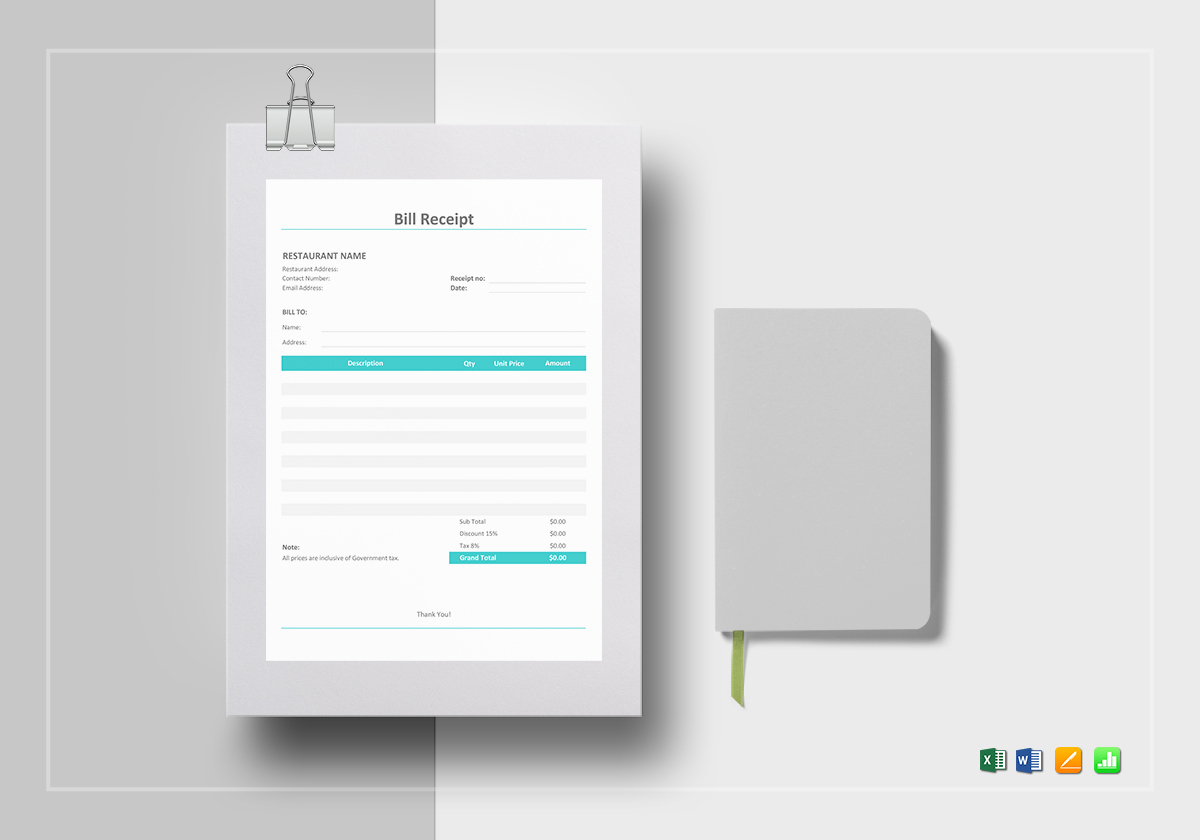 Download Restaurant Bill Receipt Template in Word, Excel, Apple ...