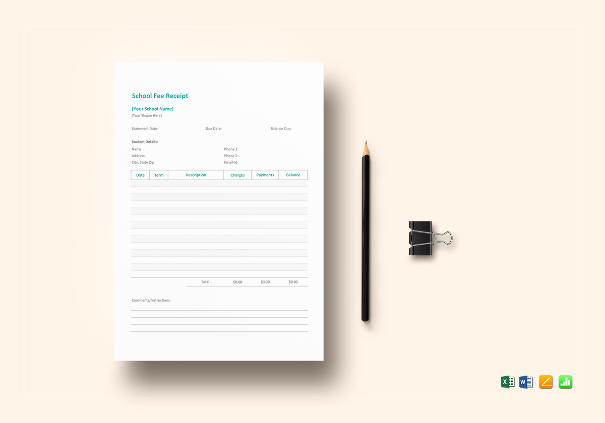 School Template Receipt Fee