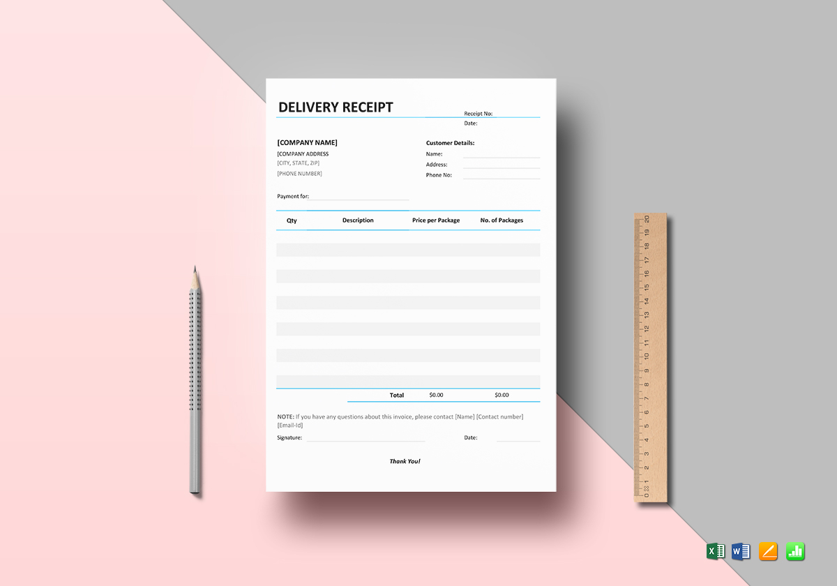 Download Delivery Receipt Template in Word, Excel, Apple Pages, Numbers