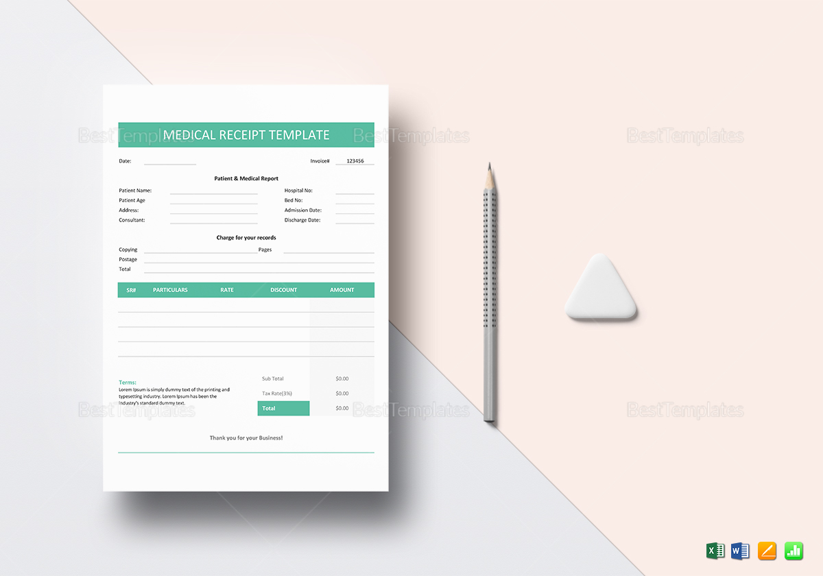 medical receipt template in word excel apple pages numbers