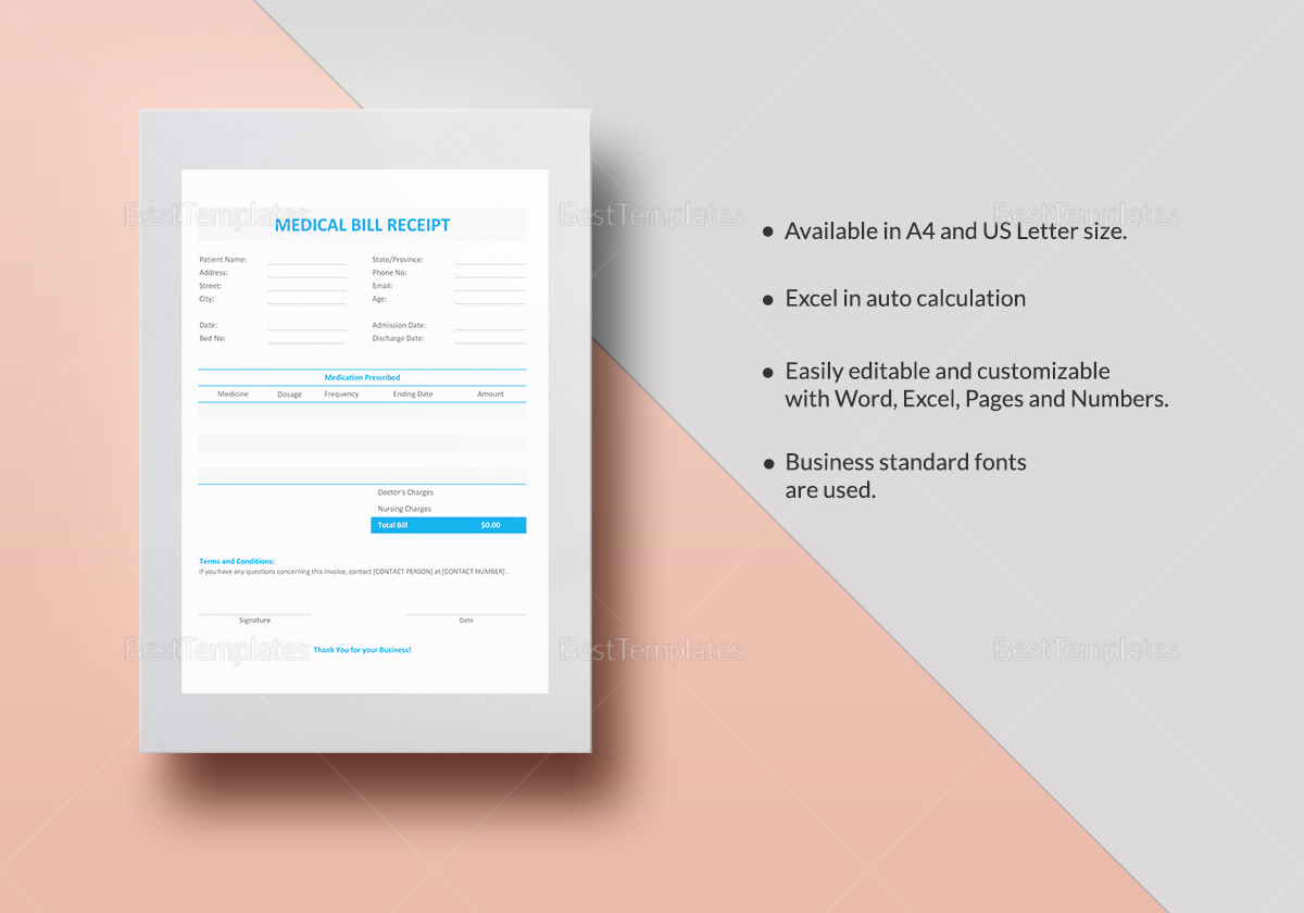 medical bill receipt template in word excel apple pages numbers