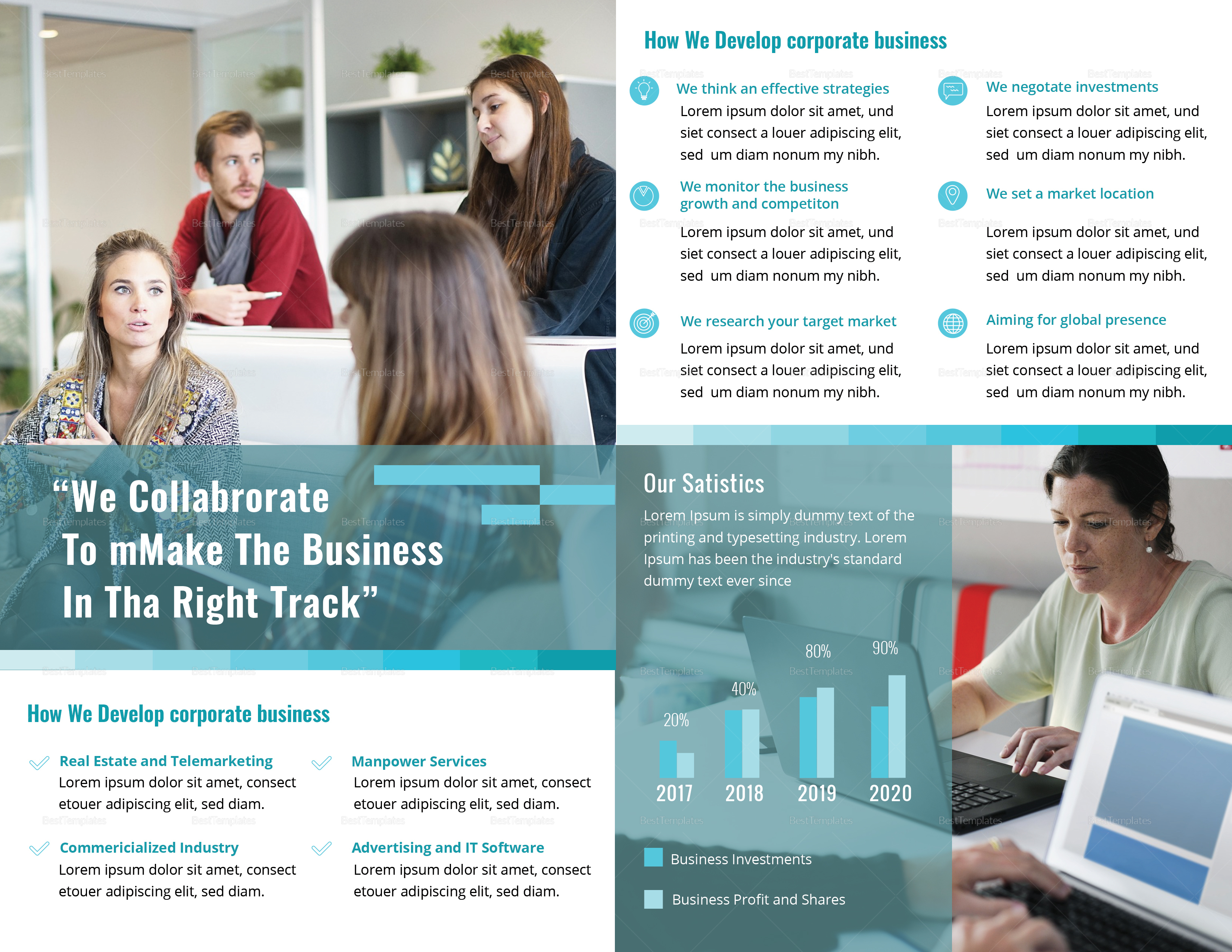 Bi-Fold Business Corporate Brochure Design Template in PSD, Word ...