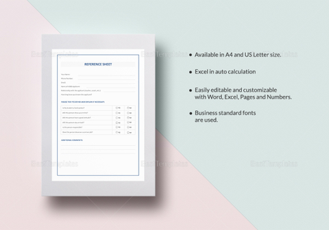 Reference Sheet Template in Word, Excel, Apple Pages, Numbers