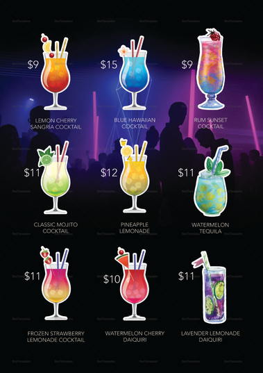 Cocktail Bar Menu Design Template in PSD, Word, Publisher, Illustrator ...