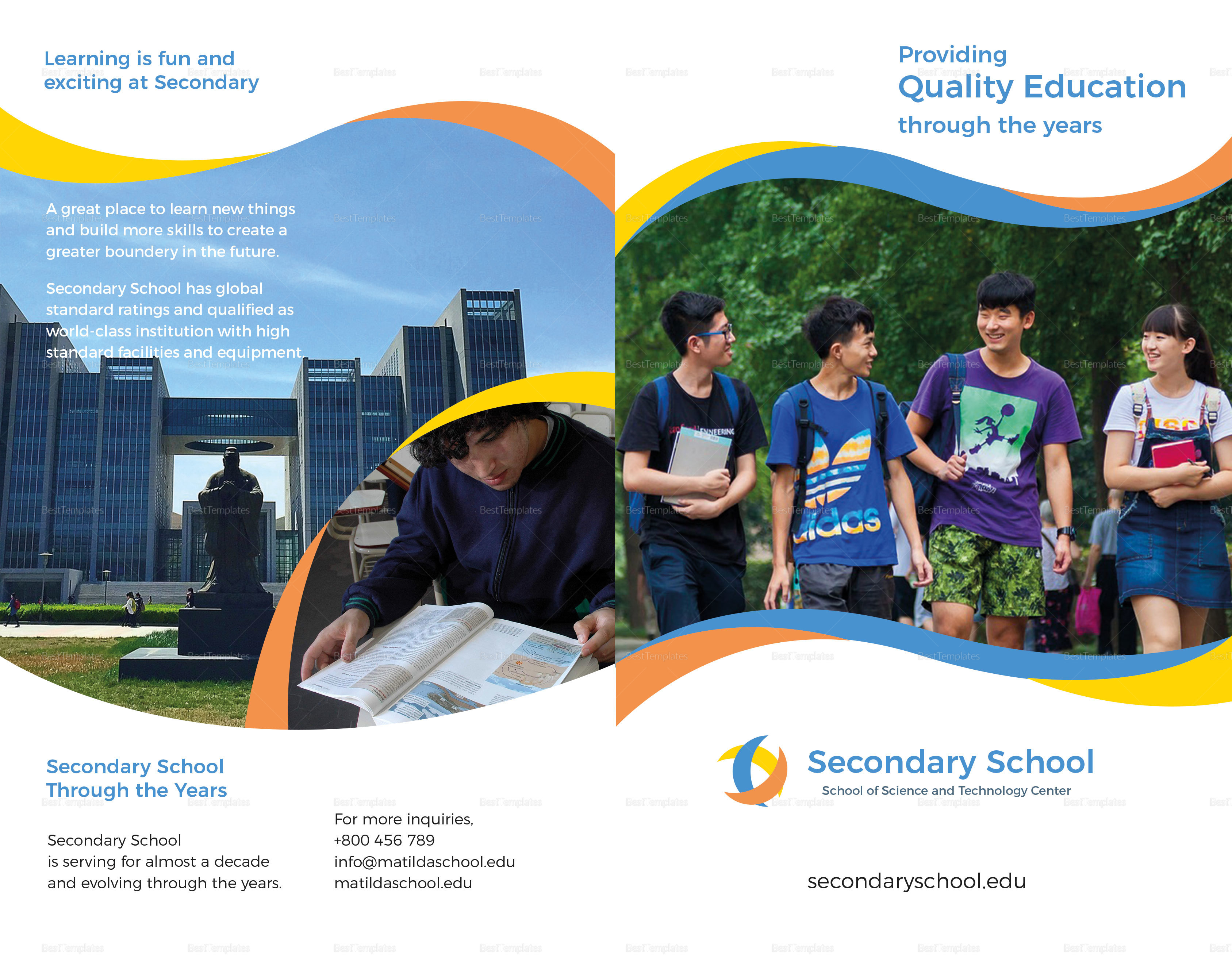 School Education Bi-fold Brochure Design Template in PSD, Word Throughout School Brochure Design Templates