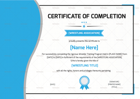 Wrestling Completion Certificate Design Template in PSD, Word