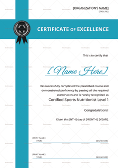 Sports Nutrition Training Certificate Design Template in PSD, Word