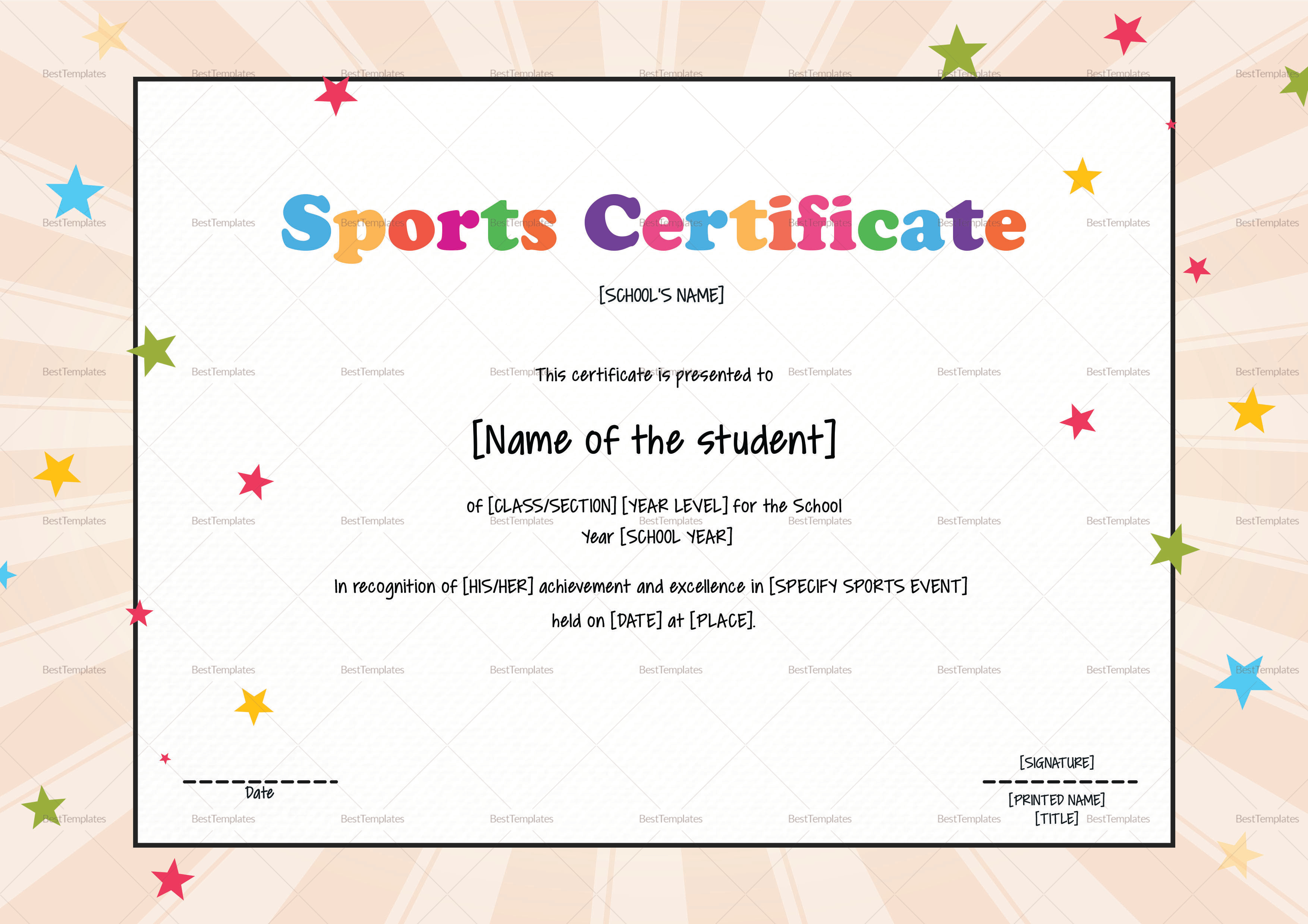 Kids Sports Participation Certificate Design Template In PSD, Word