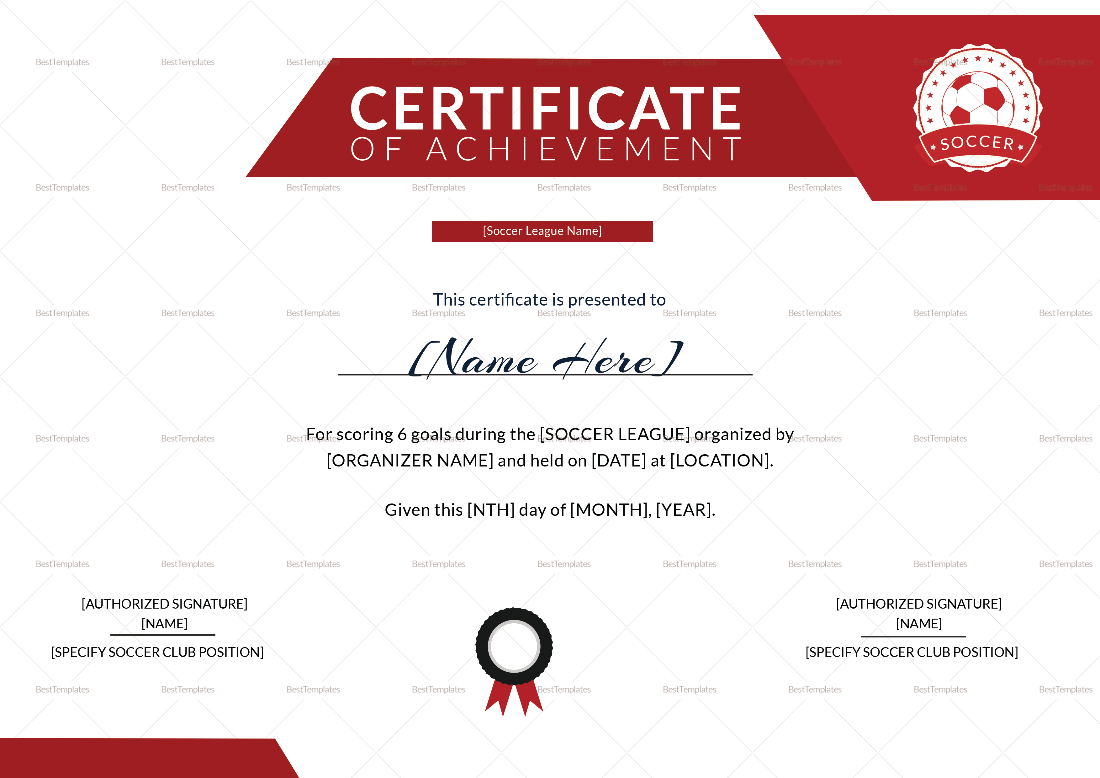 Soccer Achievement Certificate Design Template