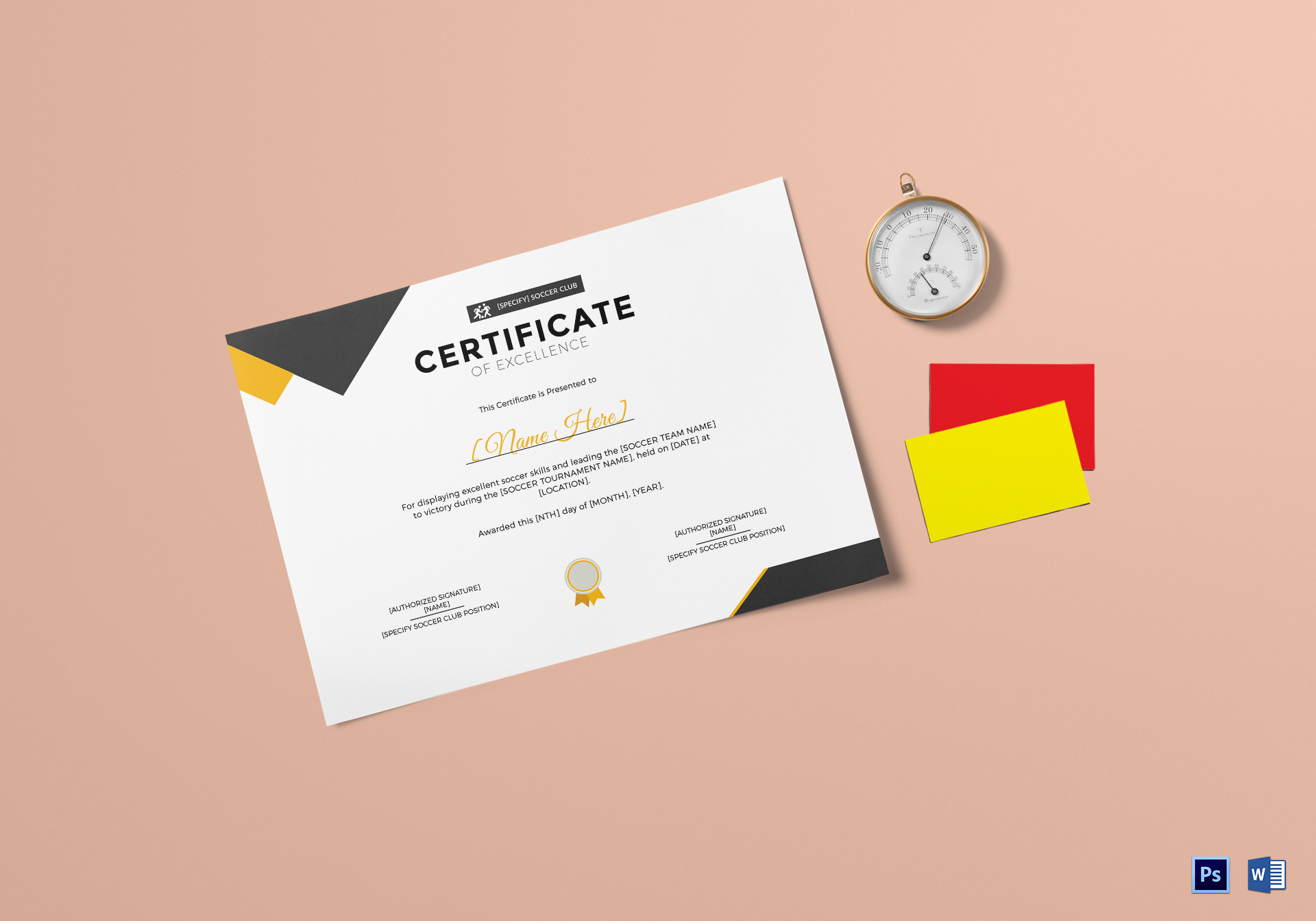 Soccer Excellence Certificate Design Template in PSD, Word For Soccer Certificate Templates For Word