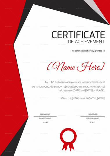 Sports Achievement Award Certificate Design Template in PSD, Word