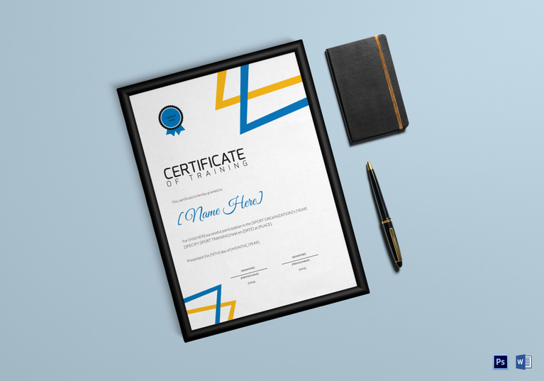 Sports Training Participation Certificate Design Template in PSD, Word