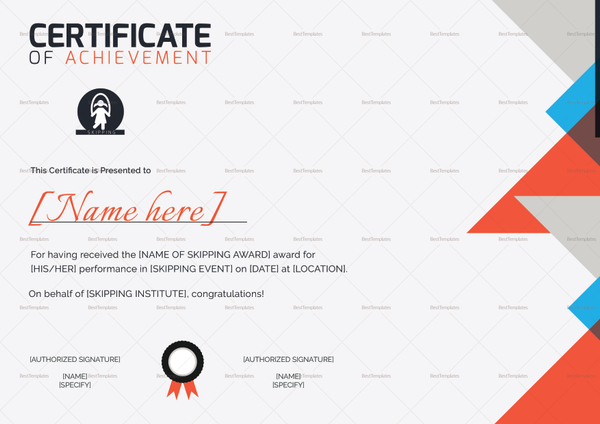 Skipping Award Achievement Certificate Design Template in PSD, Word