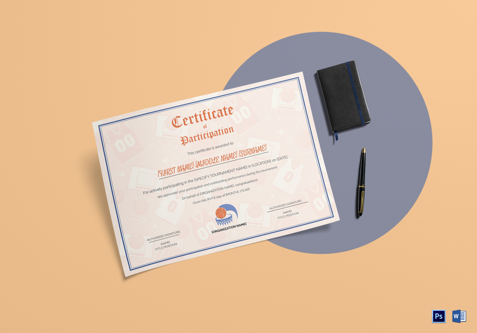 Simple Sports Participation Certificate Design Template in PSD, Word