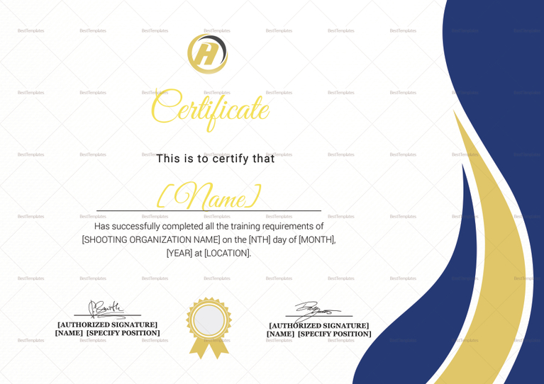 Shooting Training Completion Certificate Design Template in PSD, Word