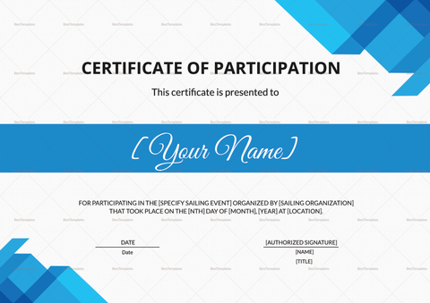 Sailing Participation Certificate Design Template in PSD, Word