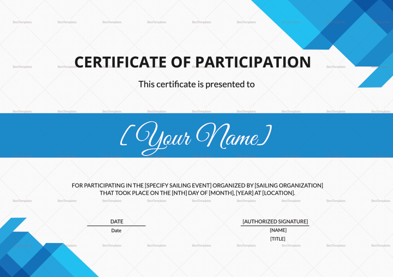 Sailing Participation Certificate Design Template in PSD, Word