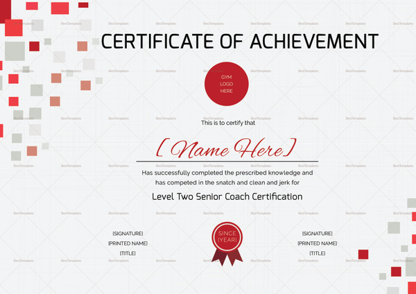 Weightlifting Achievement Certificate Design Template in PSD, Word