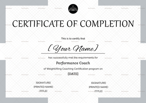 Weightlifting Completion Certificate Design Template In Psd, Word