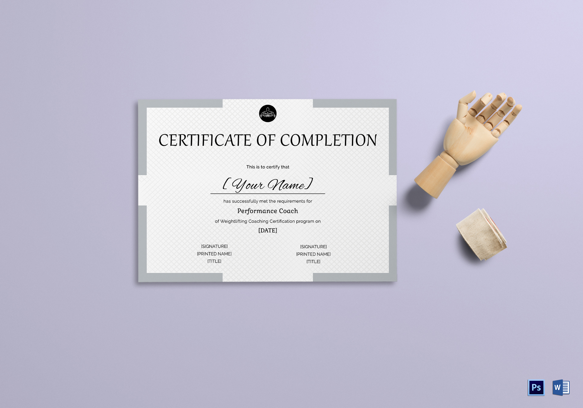 Weightlifting Completion Certificate Design Template in PSD, Word