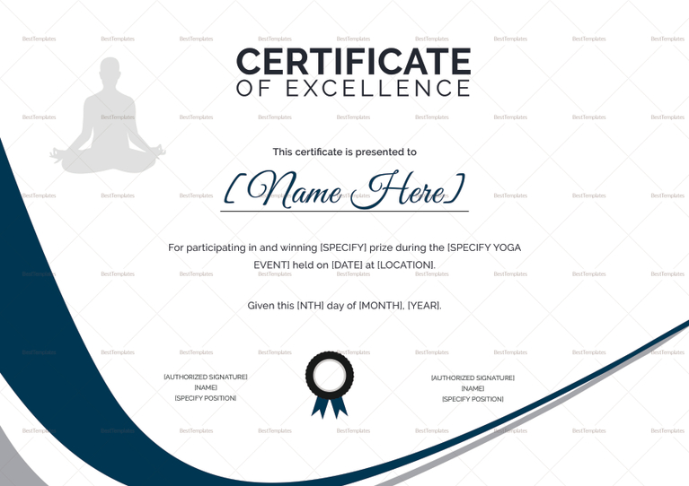 Yoga Excellence Certificate Design Template in PSD, Word