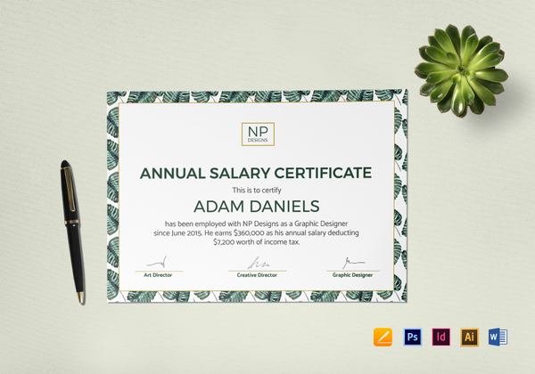 Annual Salary Certificate Design Template in PSD, Word, Illustrator ...