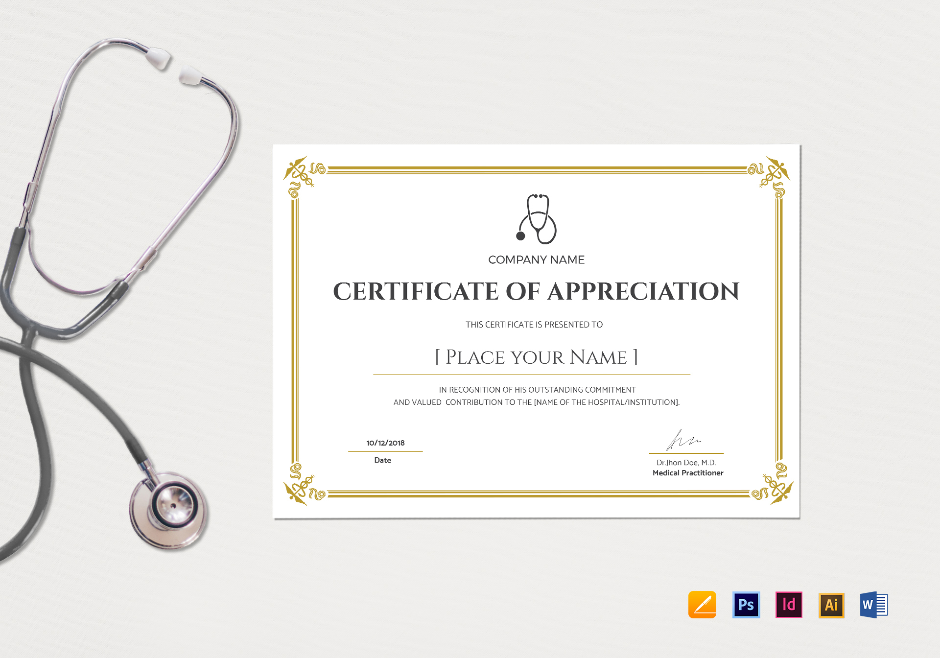 Blank Medical Appreciation Certificate Design Template in PSD Word