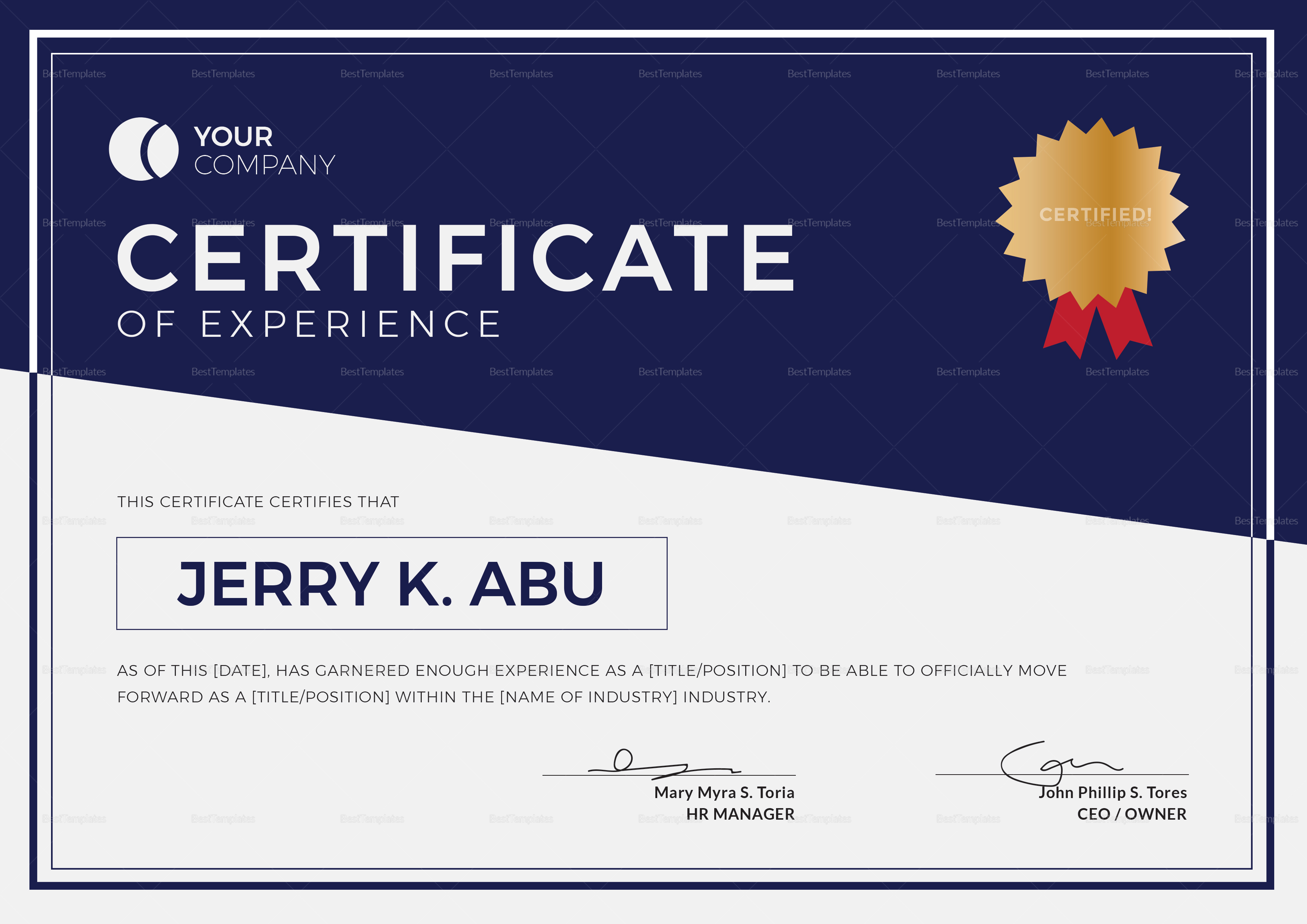 Experience Certificate Design Template In PSD Word Illustrator 