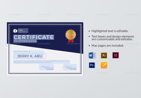Experience Certificate Design Template in PSD, Word, Illustrator ...
