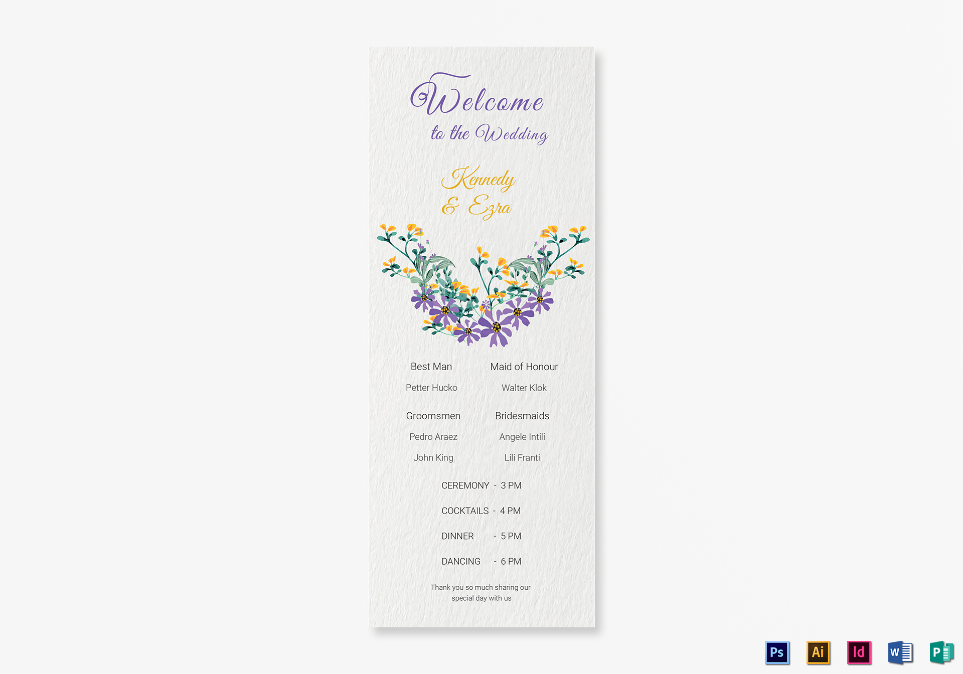 Garden Wedding Program Card Template In Psd Word Publisher