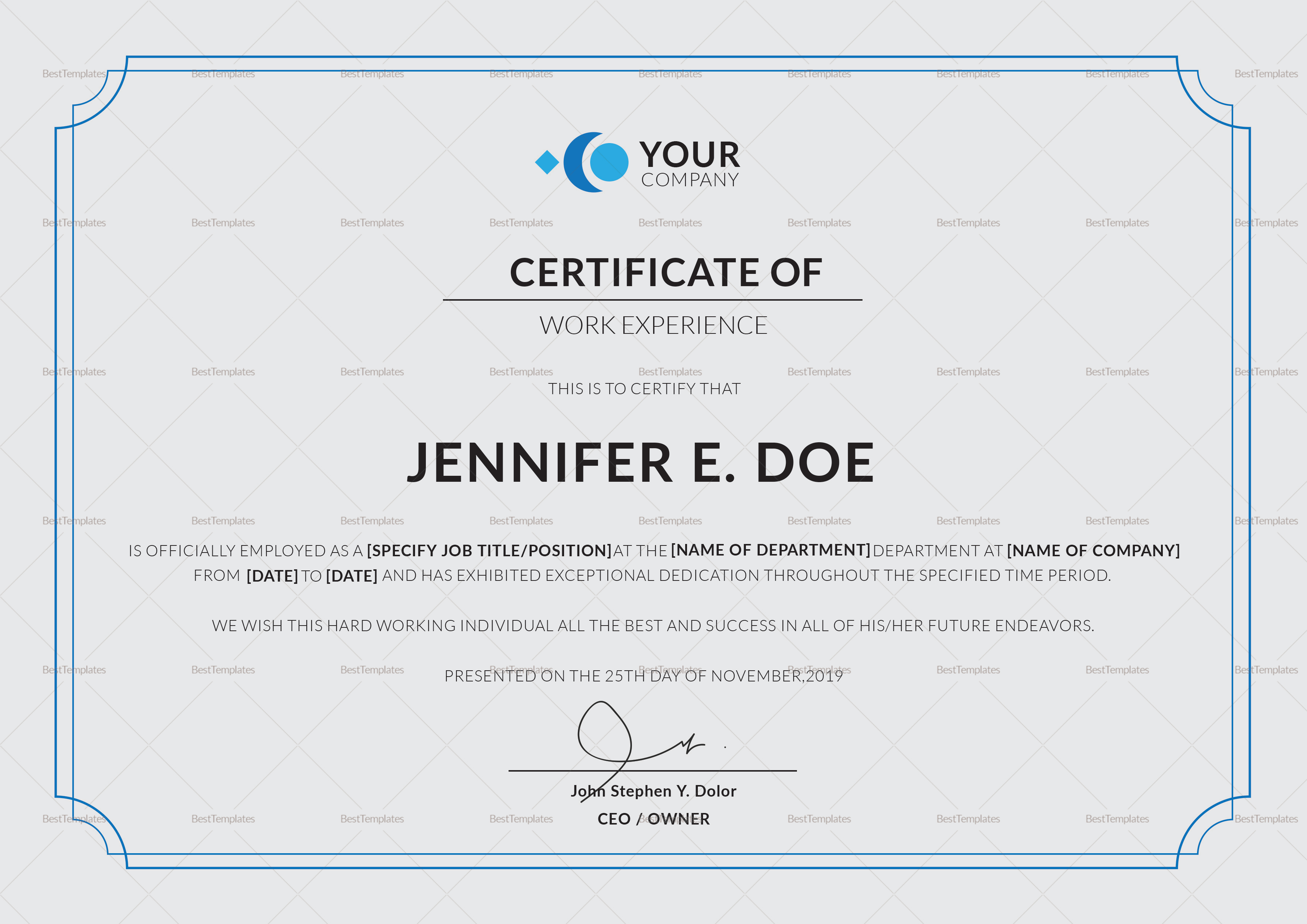 experience certificate template