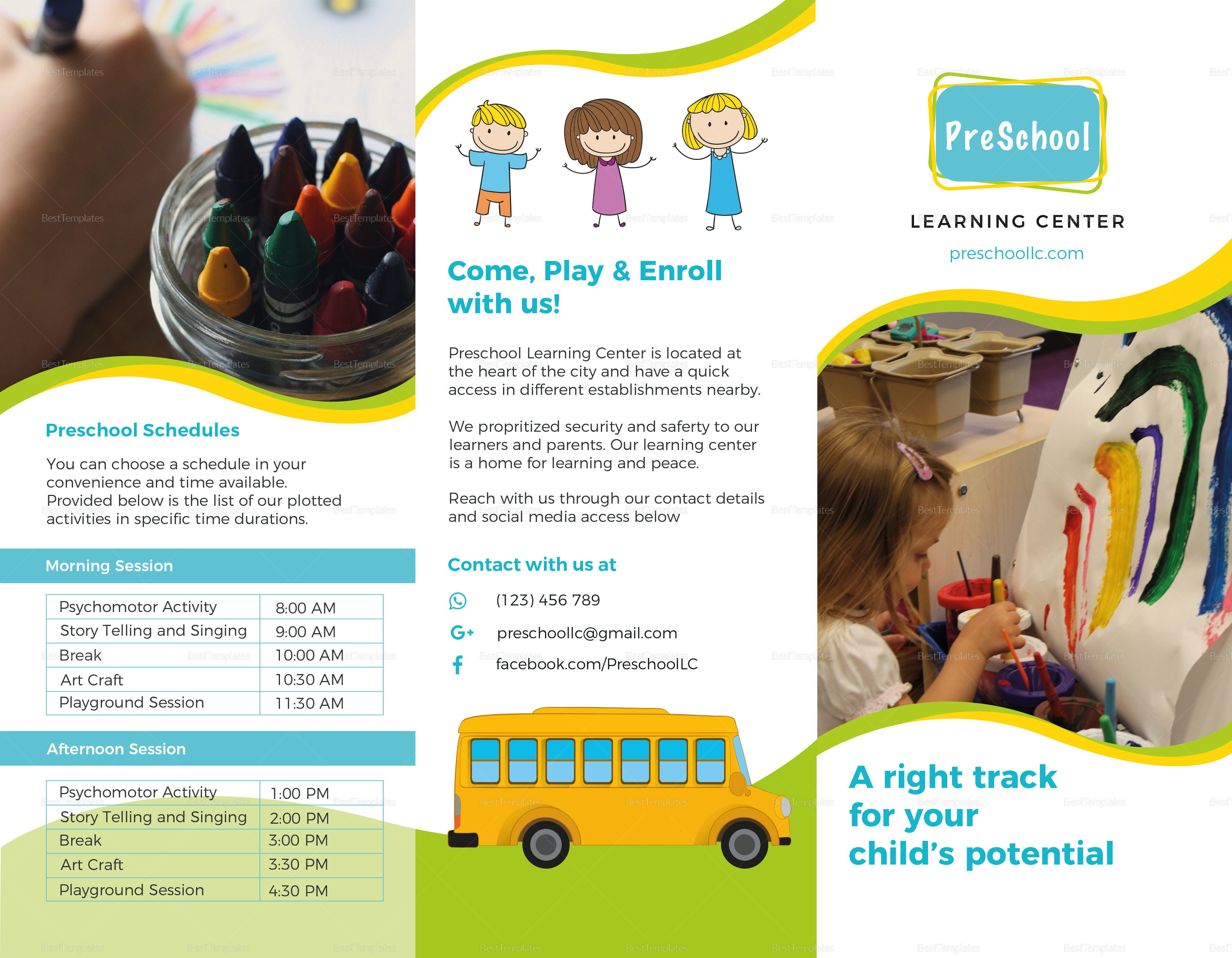 Pre School Brochure Design Template in PSD Word Publisher