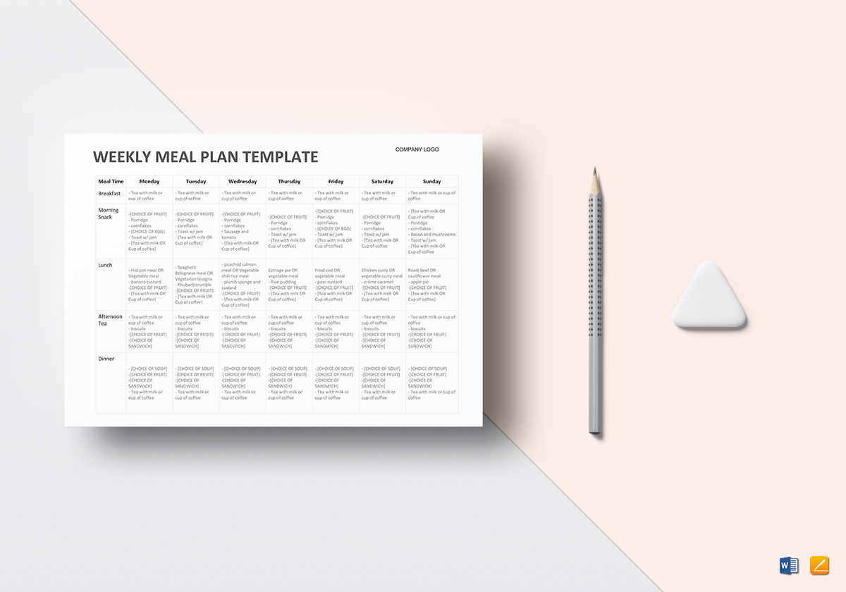 Meal Plan Template In Word Google Docs Apple Pages