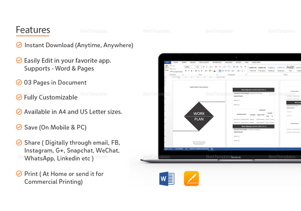 Work Plan Template in Word, Google Docs, Apple Pages