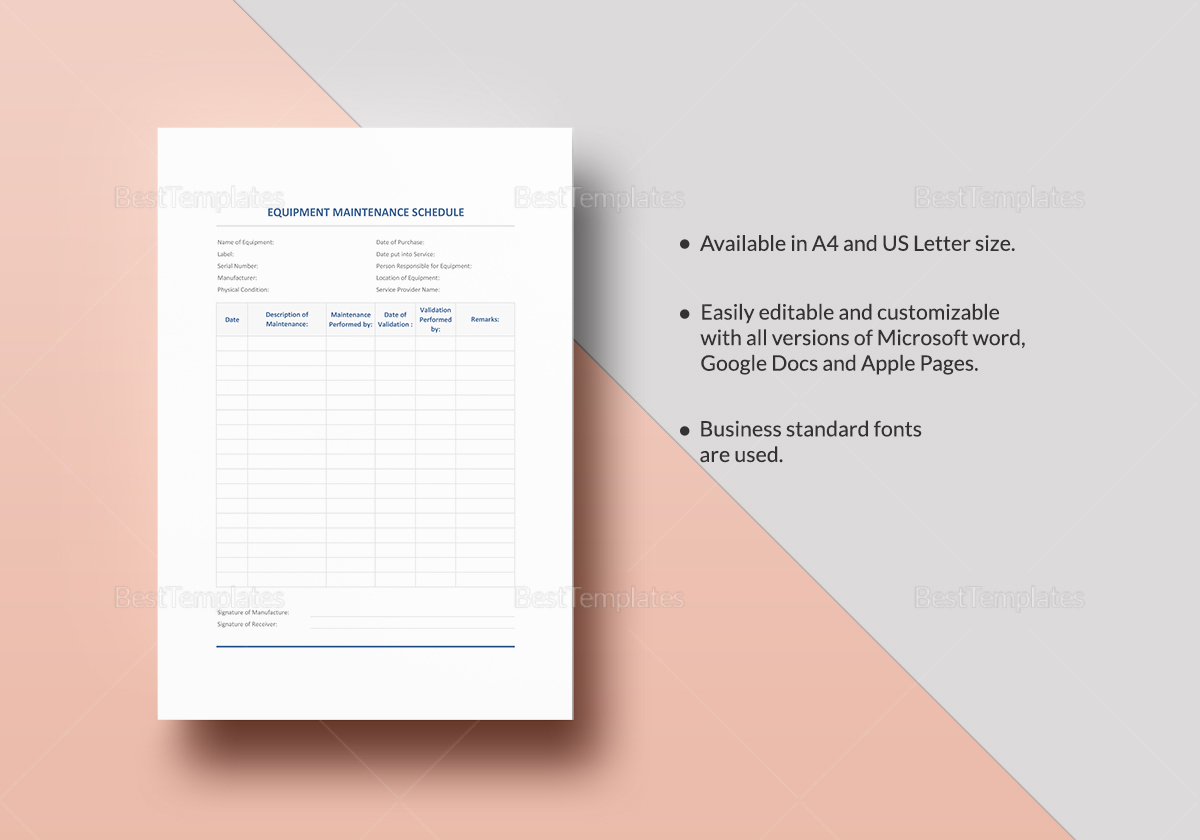 equipment maintenance schedule template in word excel apple pages maintenance schedules templates