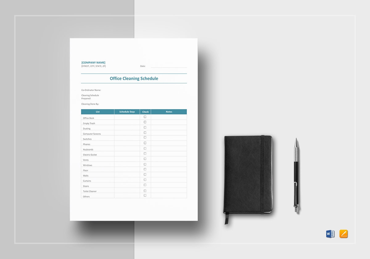 Office Cleaning Schedule Template In Word Excel Apple Pages Numbers