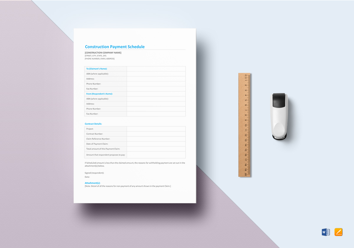 Construction Payment Schedule Template In Word Excel Apple Pages Numbers