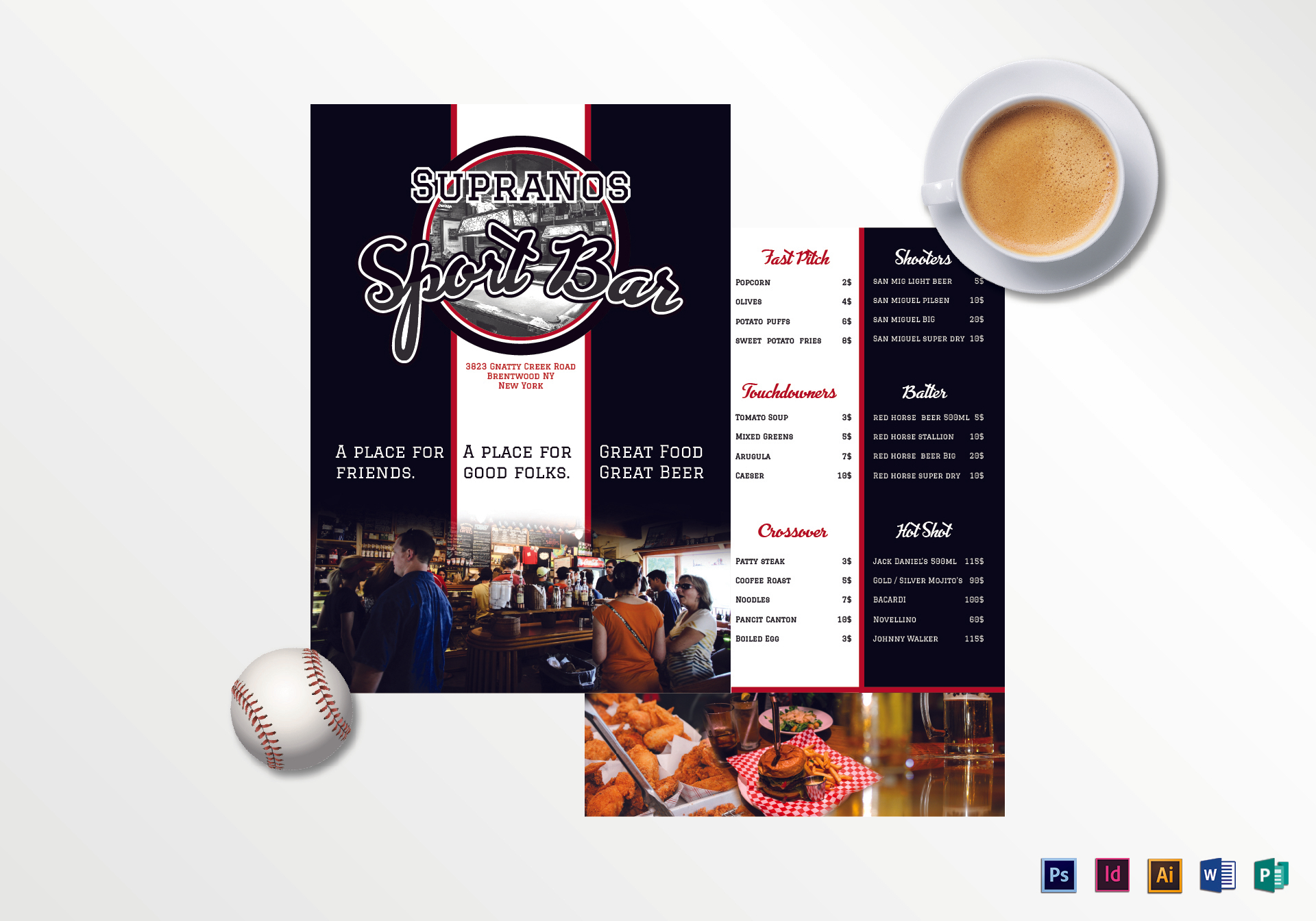 Sports Bar Menu Design Template In PSD Word Publisher Illustrator 