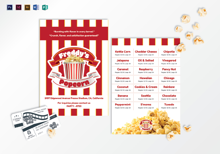 Popcorn Menu Design Template in PSD, Word, Publisher, Illustrator, InDesign