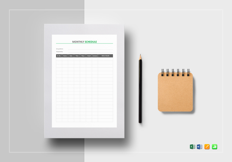 Monthly Schedule Template in Word, Excel, Apple Pages, Numbers