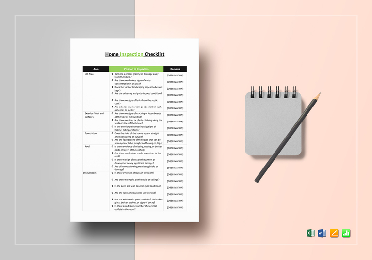 Home Inspection Checklist Template in Word, Excel, Apple Pages, Numbers