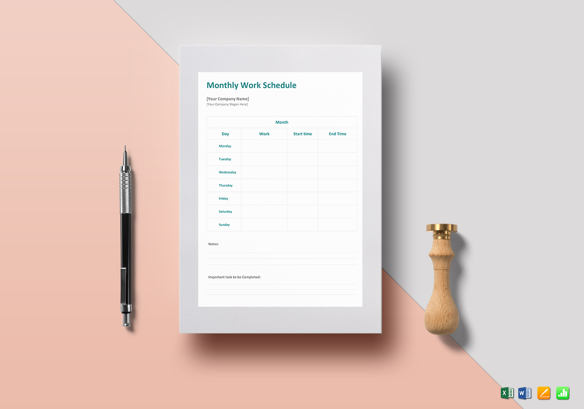 Monthly Work Schedule Template