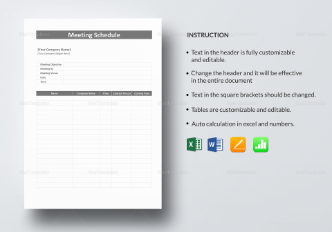 Meeting Schedule Template in Word, Excel, Apple Pages, Numbers