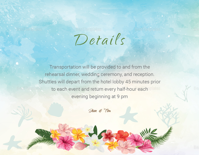 Beach Wedding Details Card Template in PSD, Word, Publisher ...