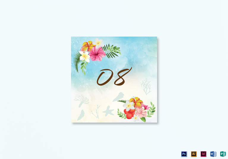 Beach Table Card Template in PSD, Word, Publisher, Illustrator, InDesign