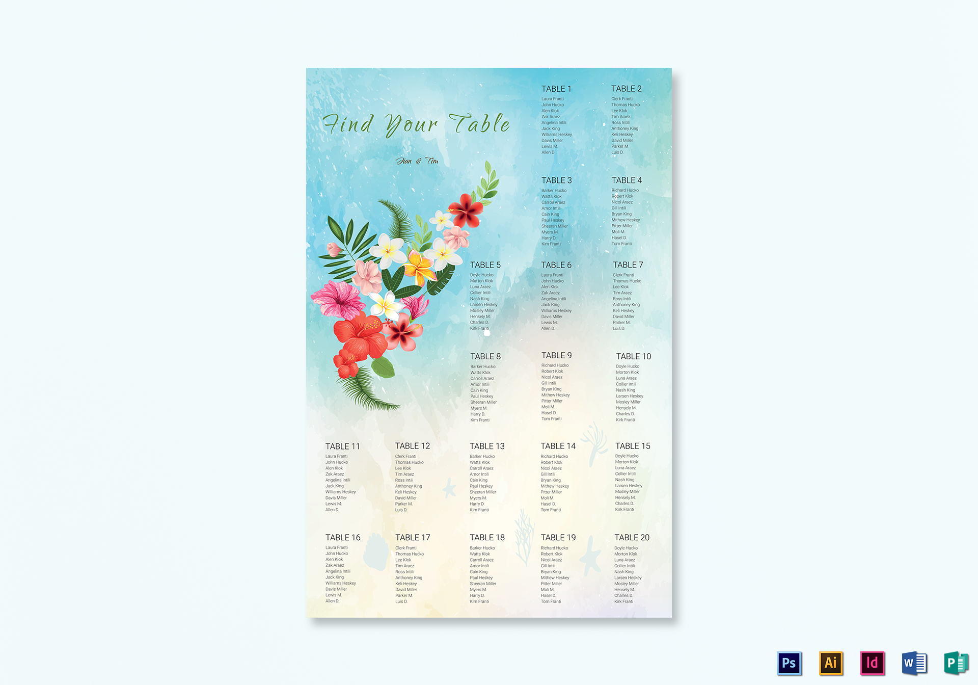 Beach Wedding Seating Chart Template