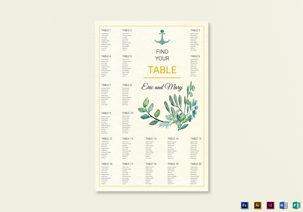 Nautical Wedding Seating Chart Template in PSD, Publisher, Illustrator