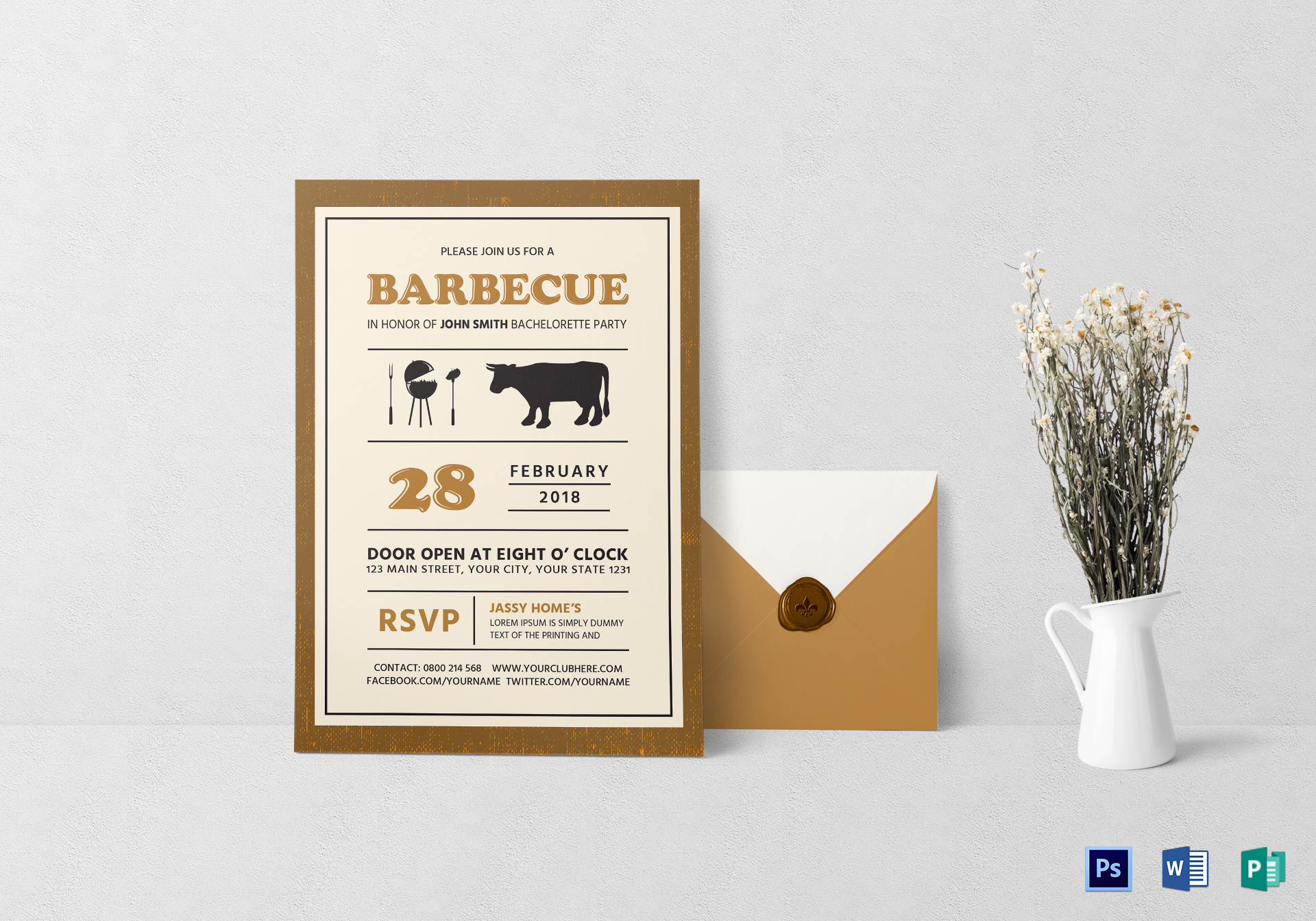 Bachelorette BBQ Party Invitation Card Template