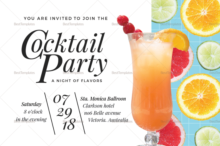 Cocktail Party Invitation Card Design Template in PSD, Word, Publisher ...