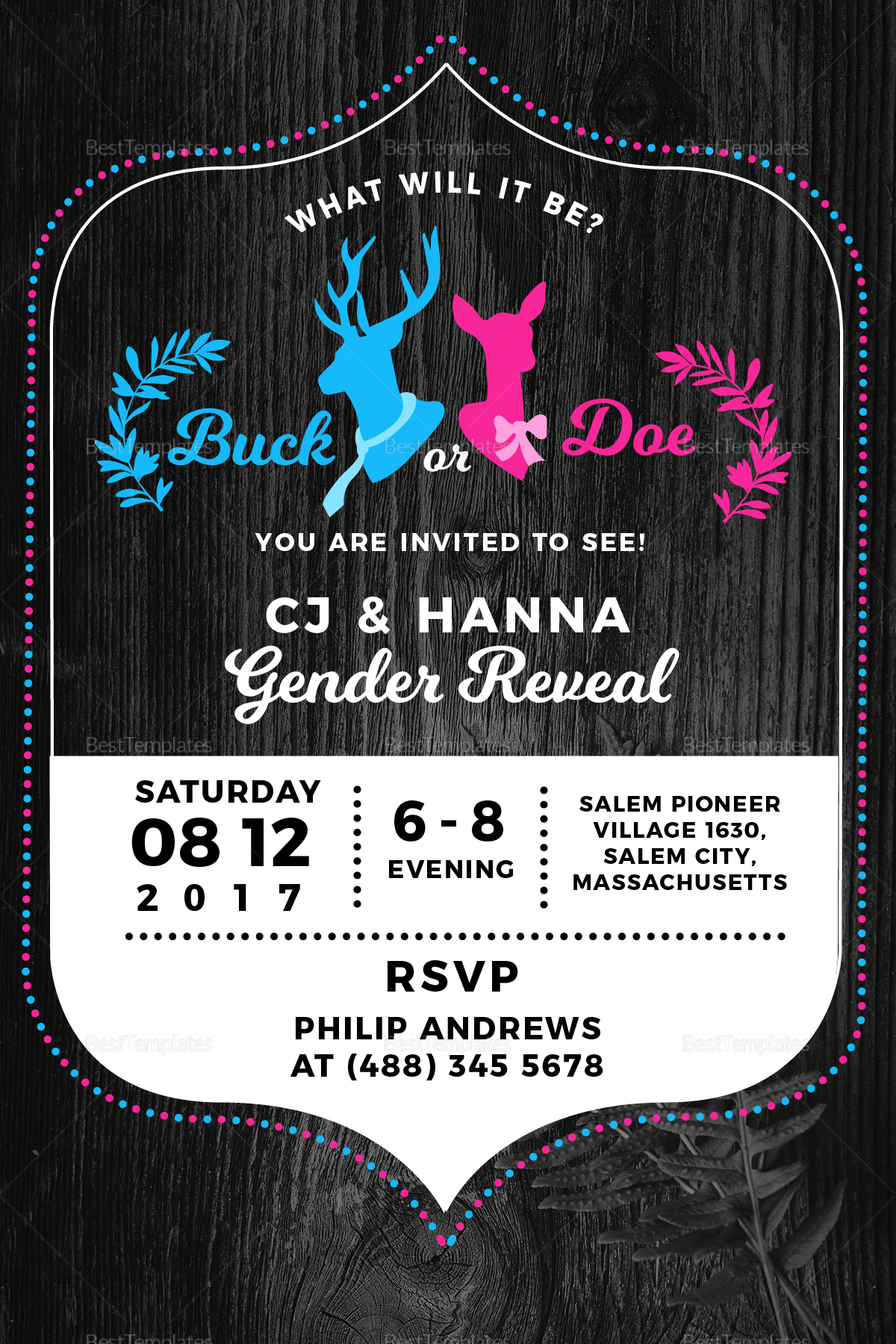 Buck Or Doe Gender Reveal Invitation Design Template In PSD Word 